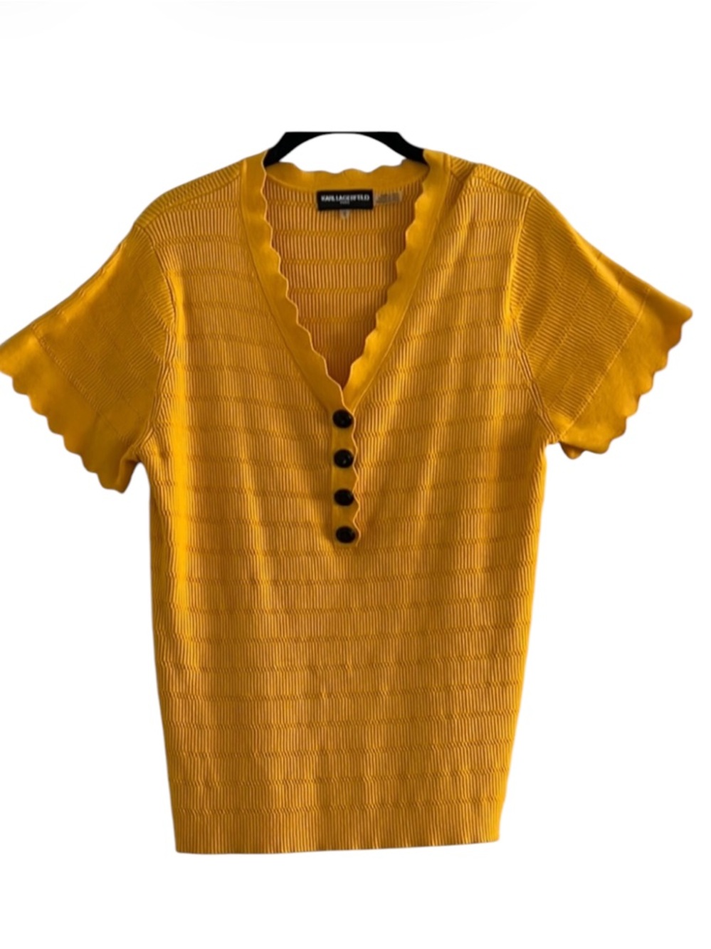 Karl Lagerfeld Paris Marigold Short Sleeve Scalloped Trim Sweater Size XL - Picture 3 of 12